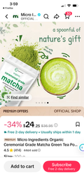 ro Ingredients Organic Ceremonial Grade Matcha Green Tea Powder, 100g